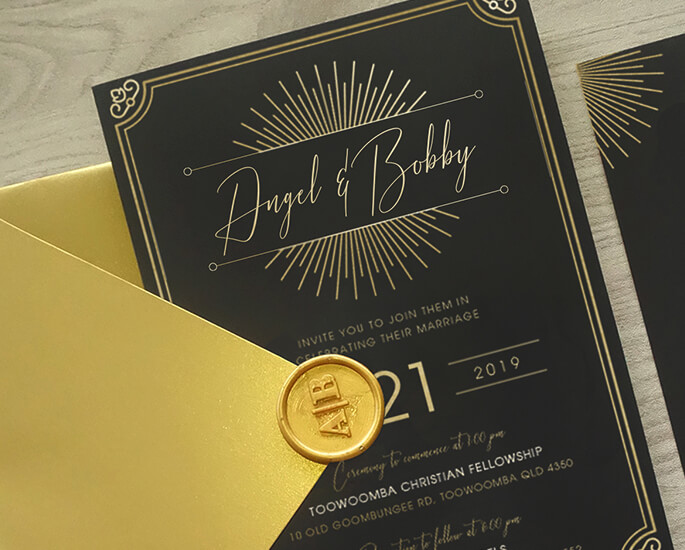 Black Matte wedding invitation pressedfoil gold 